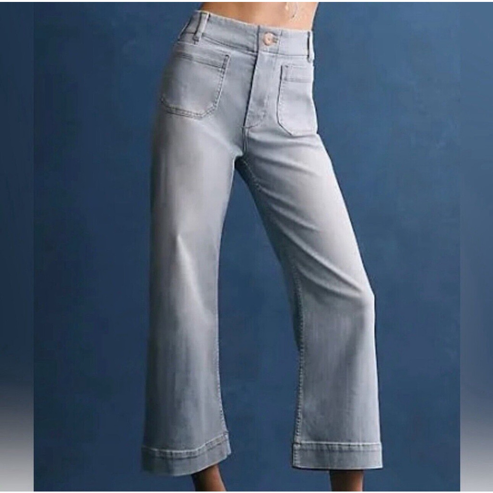 Anthropologie Maeve The Colette Cropped Wide Leg Jeans Denim Light 28 x 26 Korat